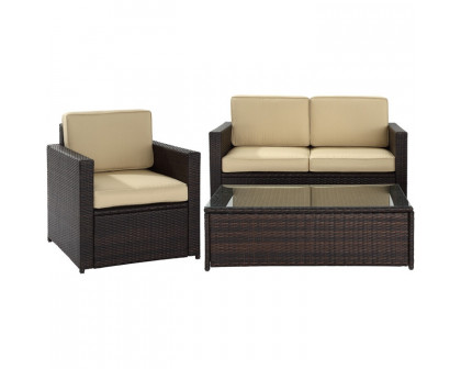 FaFurn - 3-Piece Patio Furniture Set with Chair Loveseat and Cocktail Table in Rattan