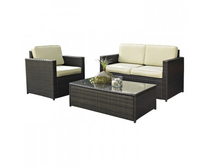 FaFurn - 3-Piece Patio Furniture Set with Chair Loveseat and Cocktail Table in Rattan