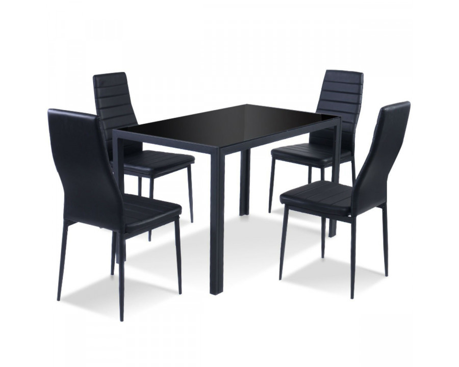 FaFurn - 5-Piece Dining Set with with Soft Leather Chairs in Black