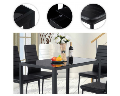 FaFurn - 5-Piece Dining Set with with Soft Leather Chairs in Black