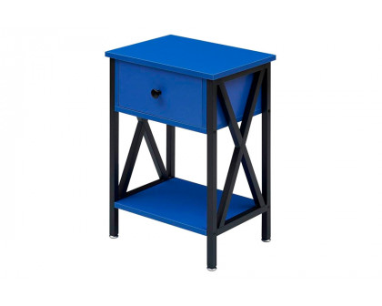 FaFurn™ Set of 2 End Table with 1 Drawer - Dark Blue/Black, Metal/MDF