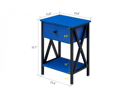 FaFurn™ Set of 2 End Table with 1 Drawer - Dark Blue/Black, Metal/MDF