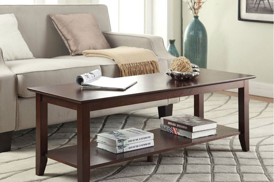 FaFurn™ - Espresso Wood Grain Coffee Table with Bottom Shelf