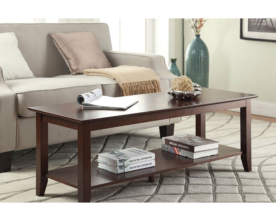 FaFurn - Espresso Wood Grain Coffee Table with Bottom Shelf