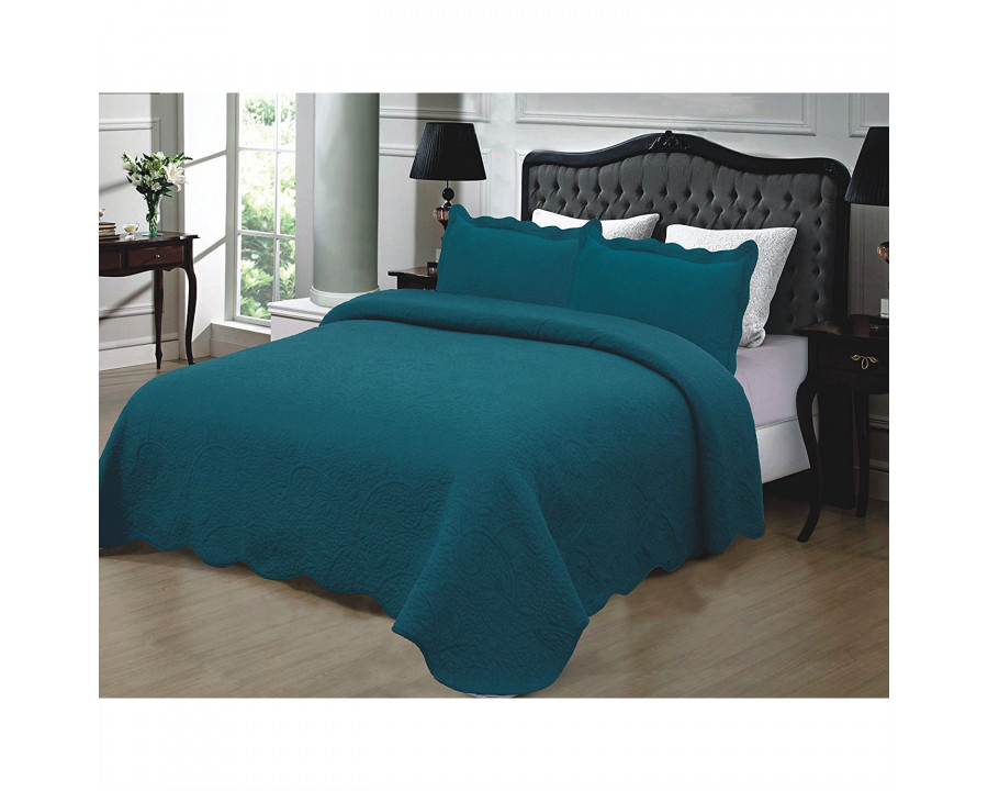 FaFurn 3-Piece Cal/King Size Bedspread with Shams - Turquoise, Cotton