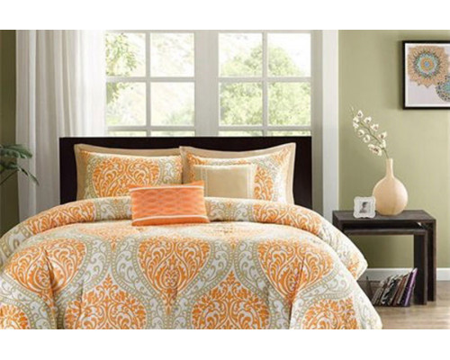 FaFurn Comforter Set in Damask Print - Orange, California King Size