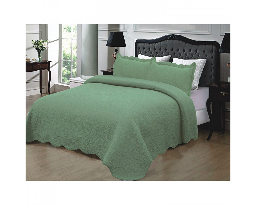 FaFurn 3-Piece Cal/King Size Bedspread with Shams - Sage Green, Cotton