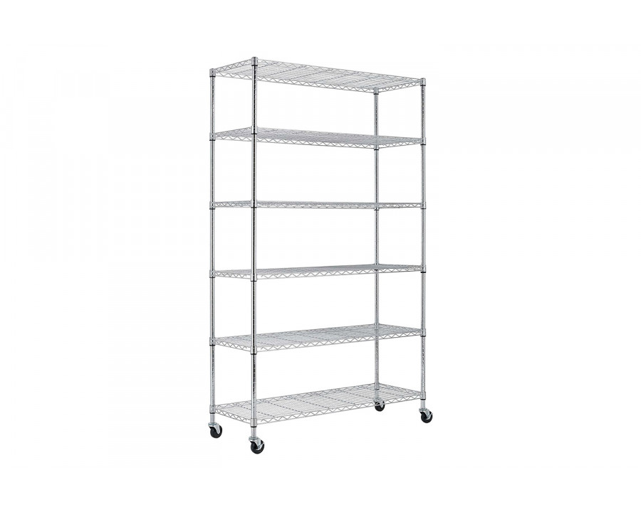 FaFurn - Heavy Duty 6-Shelf Metal Storage Rack Shelving Unit with Casters