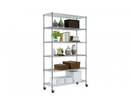 FaFurn - Heavy Duty 6-Shelf Metal Storage Rack Shelving Unit with Casters