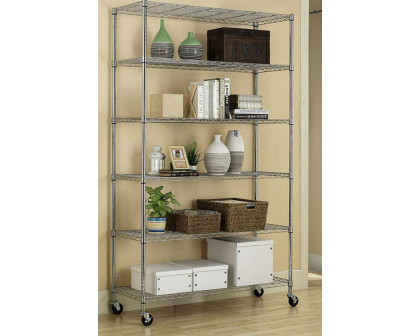 FaFurn Heavy Duty 6-Shelf Metal Storage Rack Shelving Unit with Casters - Steel