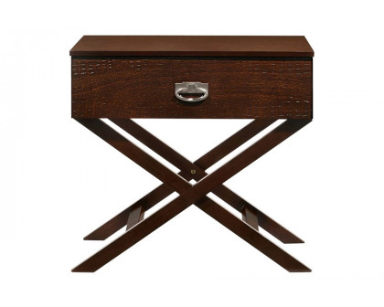 FaFurn - Cappuccino Brown Wood 1-Drawer End Table Nightstand with X Legs