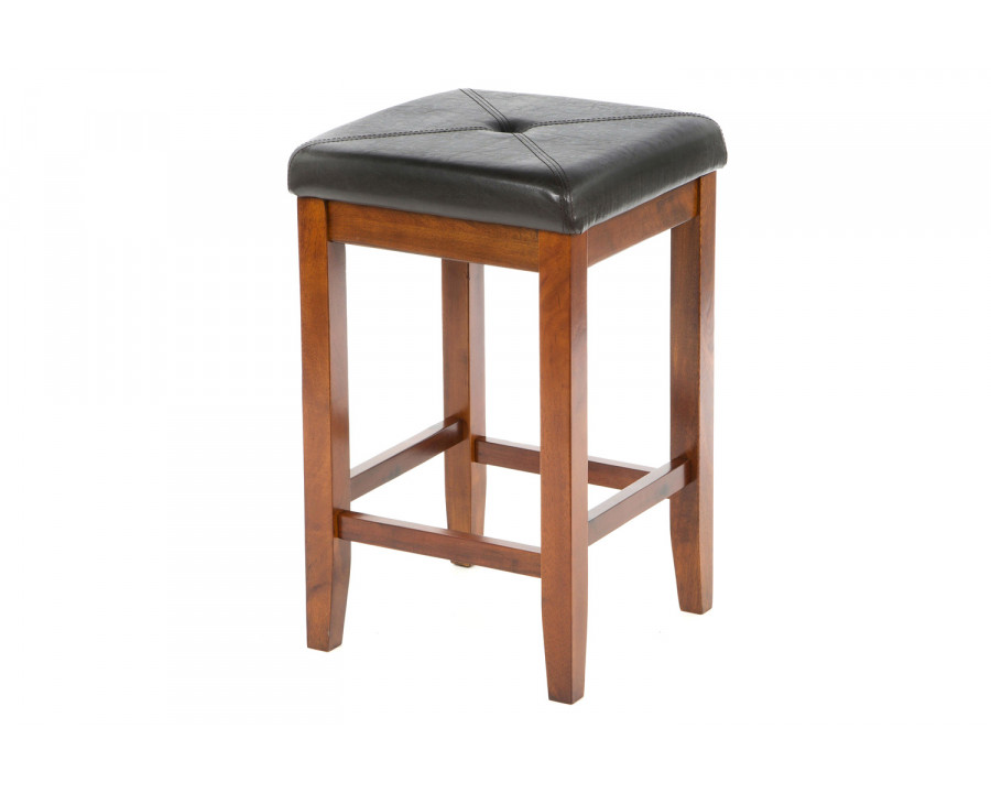 FaFurn Vintage Bar Stools with Faux Leather Cushion Seat (Set of 2) - Cherry/Black