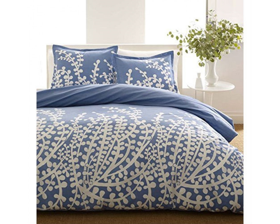 FaFurn - 3-Piece Full/Queen Size Comforter Set with Floral Branch Pattern in Blue/White, Cotton