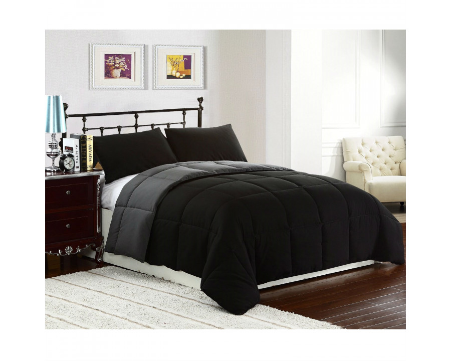 FaFurn - 3-Piece King Size Comforter Set with 2 Shams in Black/Gray