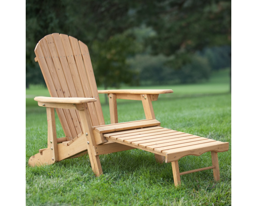 FaFurn - Reclining Adirondack Chair with Pull-out Ottoman in Natural, Wood