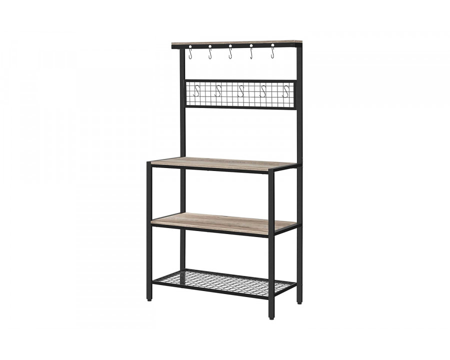 FaFurn 3-Shelf Metal Rustic Wood Kitchen Baker'S Rack Microwave Stand - Black/Light Gray