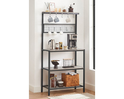 FaFurn - 3-Shelf Metal Rustic Wood Kitchen Baker'S Rack Microwave Stand