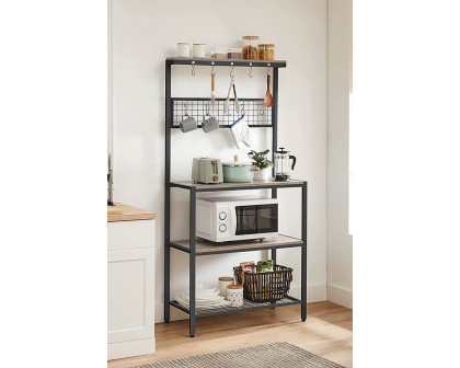 FaFurn 3-Shelf Metal Rustic Wood Kitchen Baker'S Rack Microwave Stand - Black/Light Gray