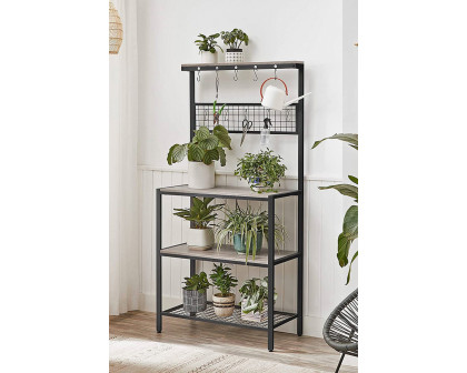 FaFurn 3-Shelf Metal Rustic Wood Kitchen Baker'S Rack Microwave Stand - Black/Light Gray