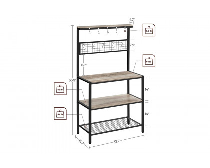 FaFurn 3-Shelf Metal Rustic Wood Kitchen Baker'S Rack Microwave Stand - Black/Light Gray