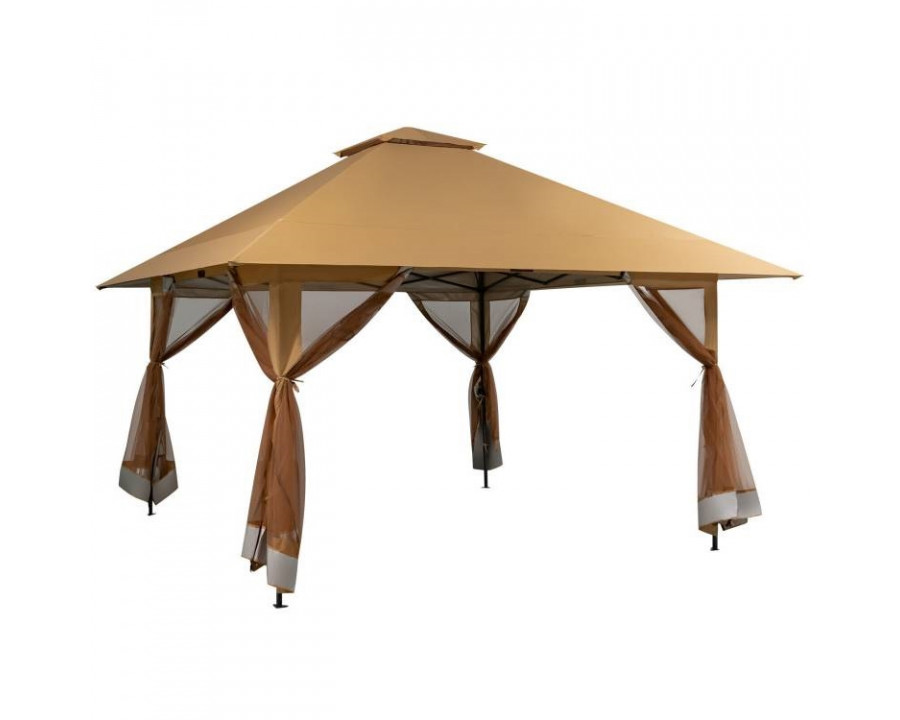 FaFurn Gazebo with Mesh Mosquito Netting Sidewalls - Beige, Metal/Polyester