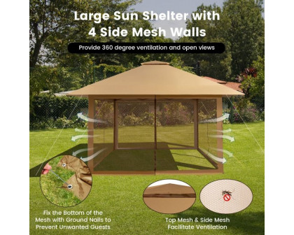 FaFurn Gazebo with Mesh Mosquito Netting Sidewalls - Beige, Metal/Polyester