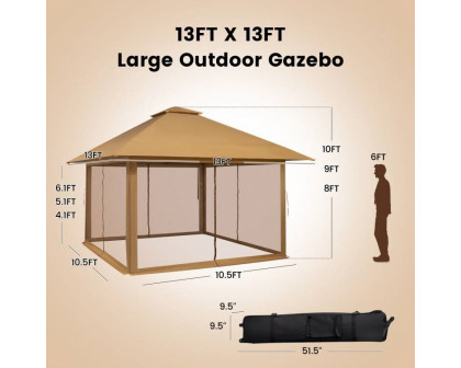 FaFurn Gazebo with Mesh Mosquito Netting Sidewalls - Beige, Metal/Polyester