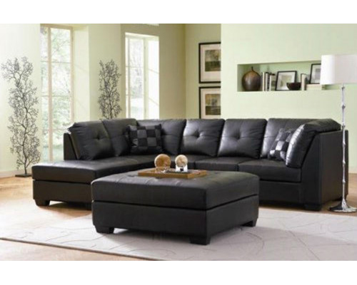 FaFurn - Black Bonded Leather Sectional Sofa with Left Side Chaise