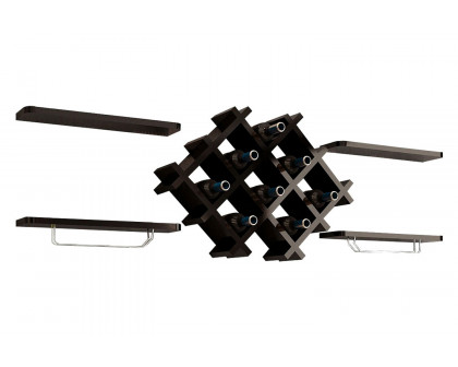 FaFurn - Black 5 Piece Wall Mounted Wine Rack Set with Storage Shelves