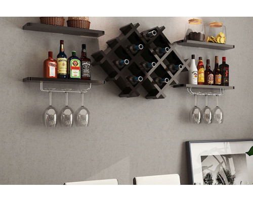 FaFurn - Black 5 Piece Wall Mounted Wine Rack Set with Storage Shelves