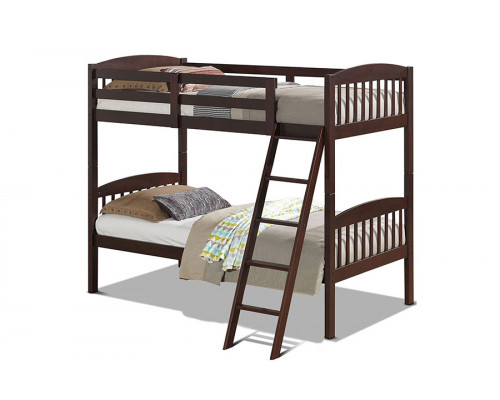 FaFurn Twin Over Twin Wooden Bunk Bed with Ladder - Dark Brown