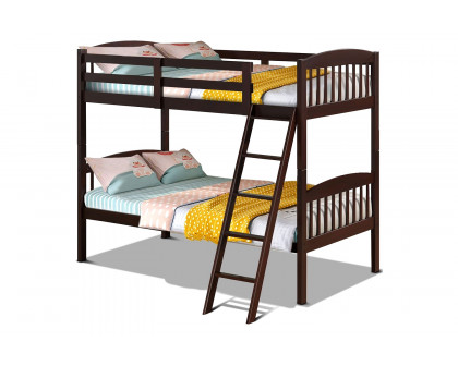 FaFurn Twin Over Twin Wooden Bunk Bed with Ladder - Dark Brown