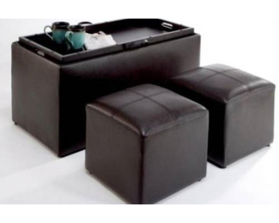 FaFurn - Faux Leather Storage Bench Coffee Table with 2 Side Ottomans