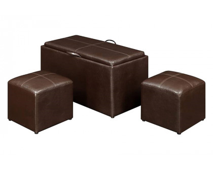 FaFurn - Faux Leather Storage Bench Coffee Table with 2 Side Ottomans