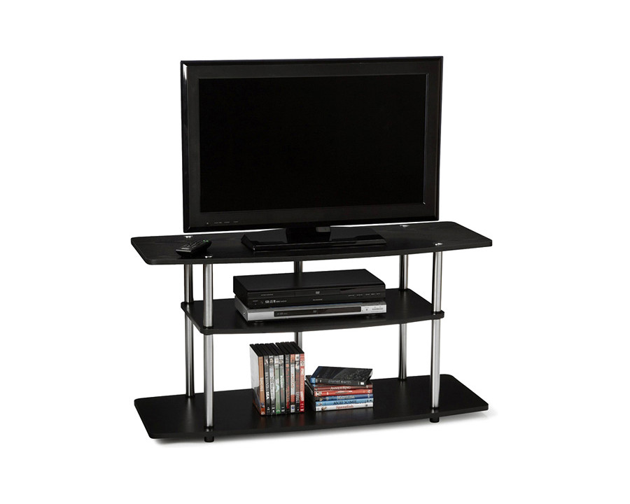 FaFurn - 3-Tier Flat Screen TV Stand in Black Wood Grain/Stainless Steel