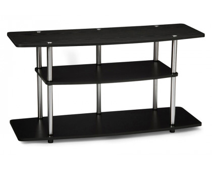 FaFurn - 3-Tier Flat Screen TV Stand in Black Wood Grain/Stainless Steel