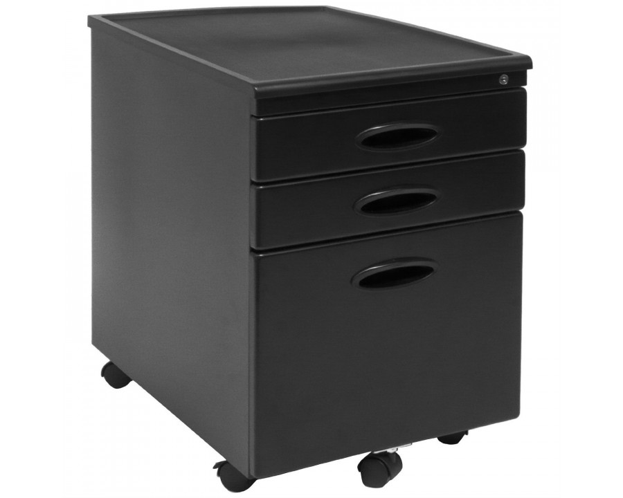 FaFurn - 3-Drawer Locking Mobile Filing Cabinet with Casters in Black