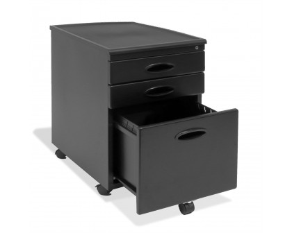 FaFurn - 3-Drawer Locking Mobile Filing Cabinet with Casters in Black