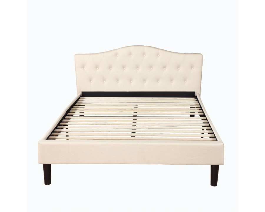 FaFurn - Queen Size Platform Bed Frame with Button Tufted Headboard in Ivory, Linen