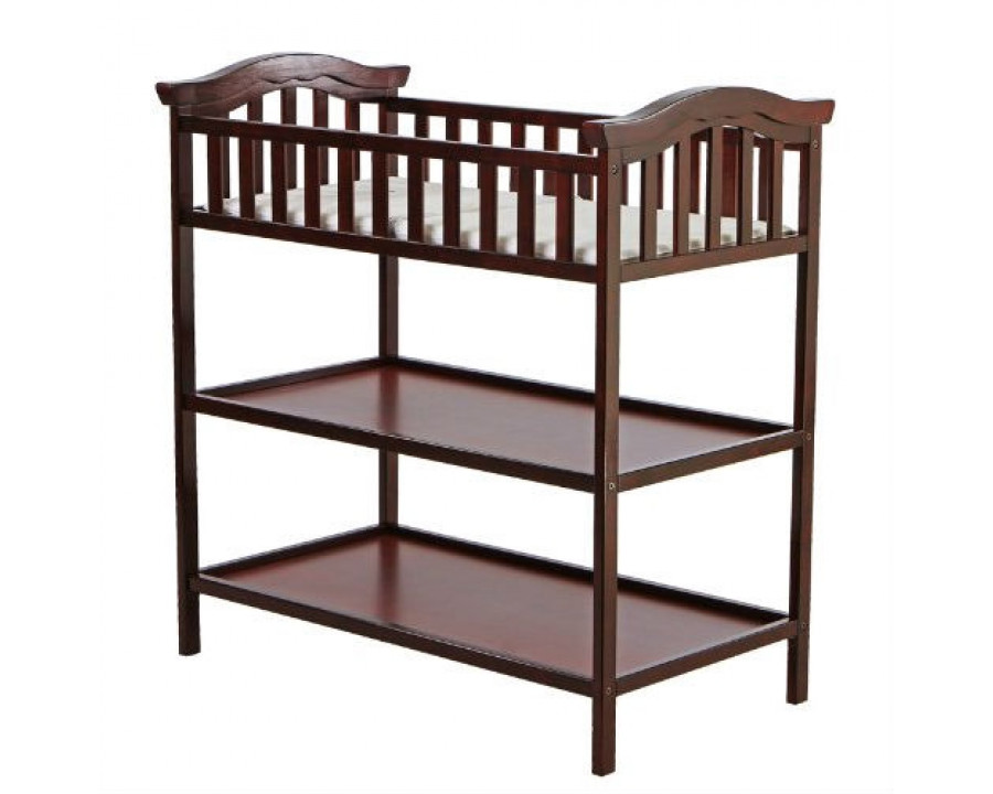 FaFurn - Baby Diaper Changing Table with 2 Shelves and Safety Rail in Cherry