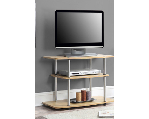 FaFurn Modern TV Stand Wood Finish with Sturdy Stainless Steel Poles - Light Oak