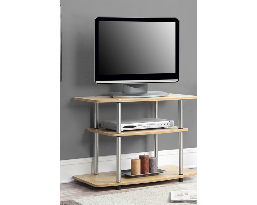 FaFurn Modern TV Stand Wood Finish with Sturdy Stainless Steel Poles - Light Oak