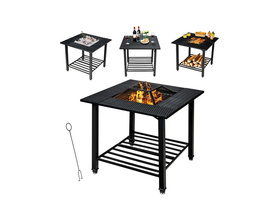 FaFurn - 4 in 1 Square Fire Pit, Grill Cooking Bbq Grate, Ice Bucket, Dining Table