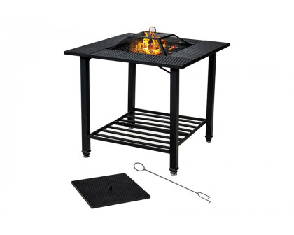 FaFurn - 4 in 1 Square Fire Pit, Grill Cooking Bbq Grate, Ice Bucket, Dining Table