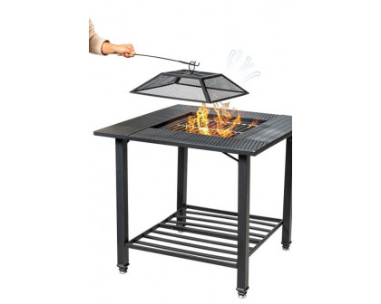 FaFurn - 4 in 1 Square Fire Pit, Grill Cooking Bbq Grate, Ice Bucket, Dining Table