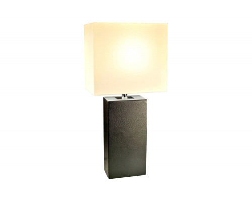 FaFurn - Contemporary Black Leather Table Lamp with White Fabric Shade