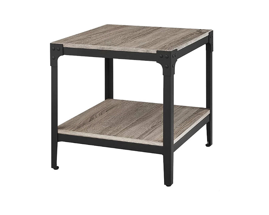 FaFurn - Modern Metal Frame End Table Nightstand in Driftwood Finish (Set of 2)