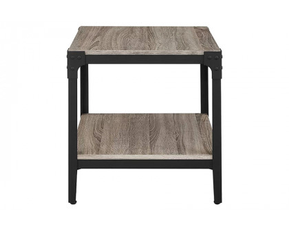 FaFurn - Modern Metal Frame End Table Nightstand in Driftwood Finish (Set of 2)