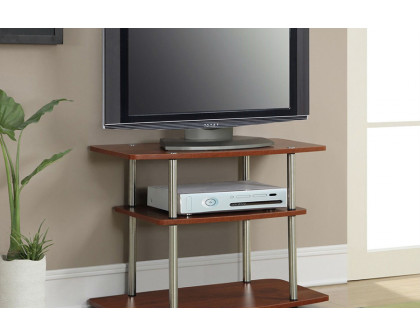 FaFurn Modern TV Stand Wood Finish with Sturdy Stainless Steel Poles - Cherry Brown