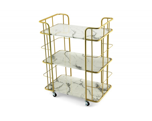 FaFurn - 3 Tier Faux Marble Gold Rolling Bar Cart